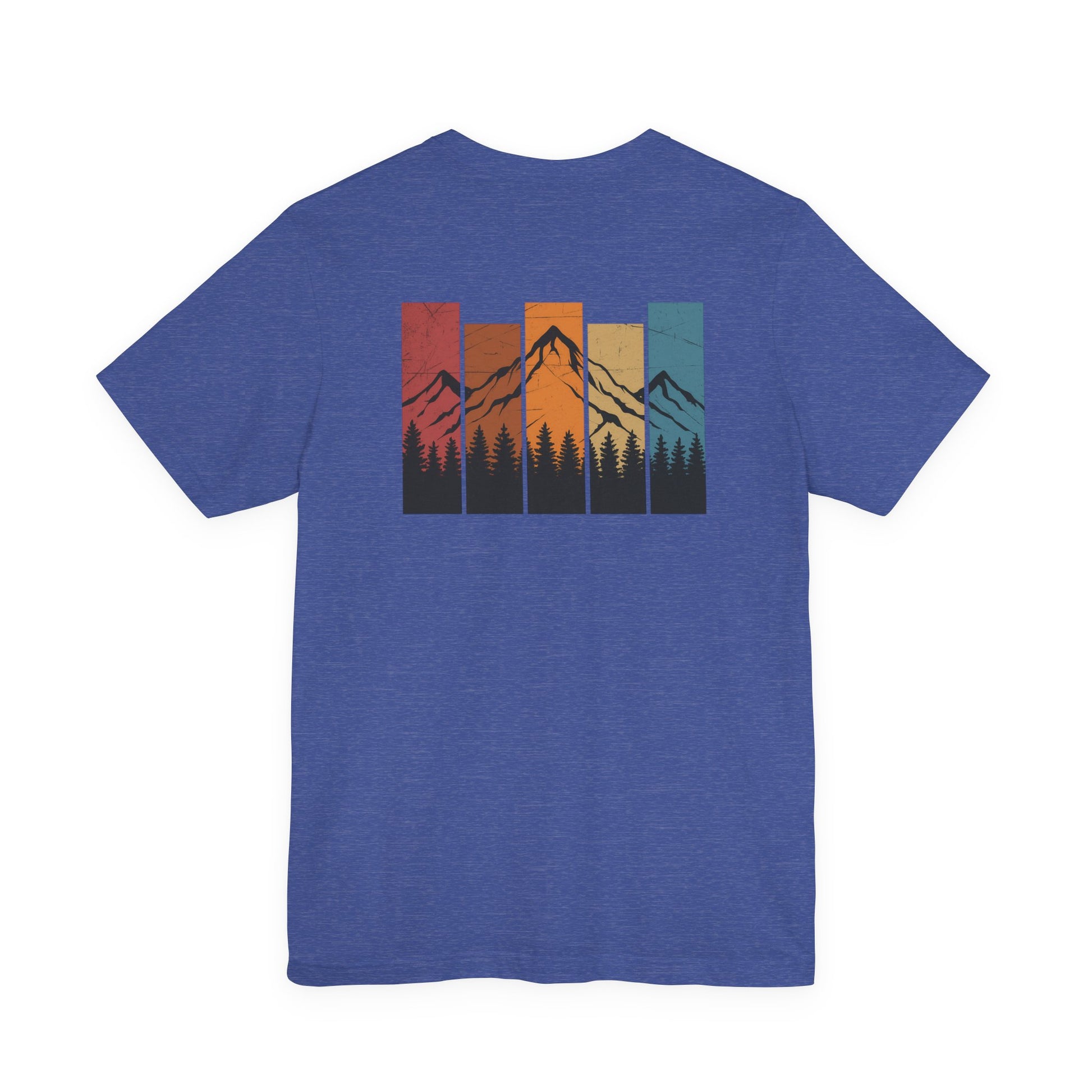 Stacked Sunrise Peaks Tee – Multicolor Mountain Stripe Shirt