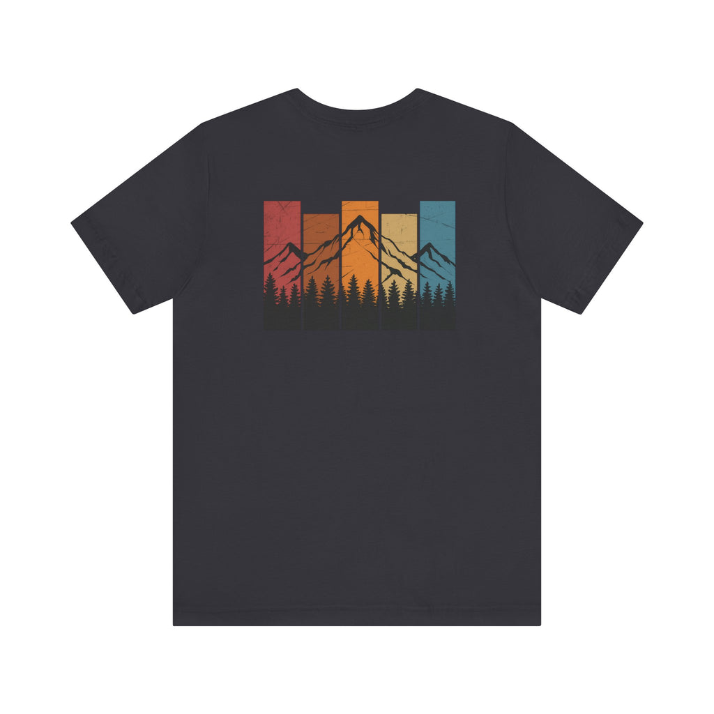 Stacked Sunrise Peaks Tee – Multicolor Mountain Stripe Shirt
