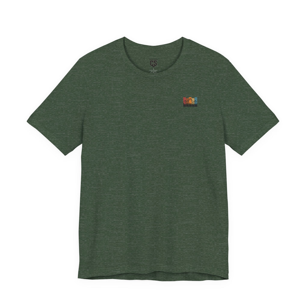 Stacked Sunrise Peaks Tee – Multicolor Mountain Stripe Shirt