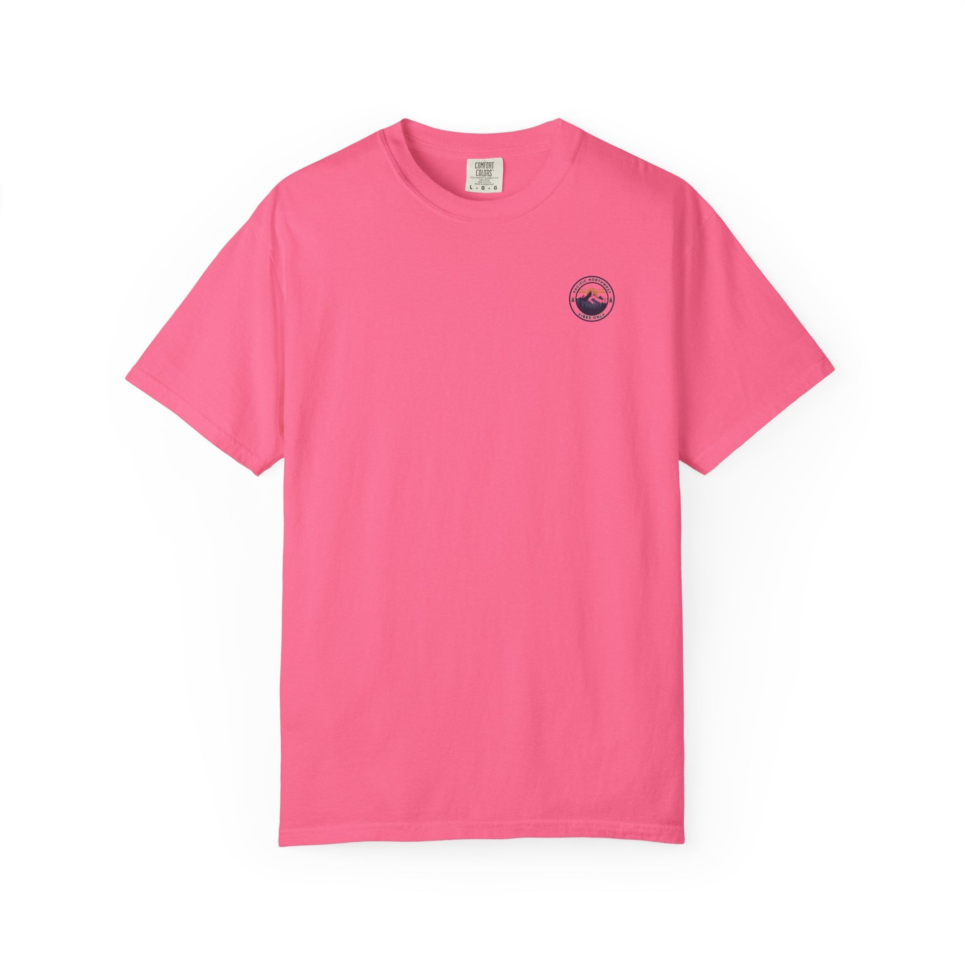 PNW Vibes Only Tee – Circle Badge Mountain Sunset Shirt