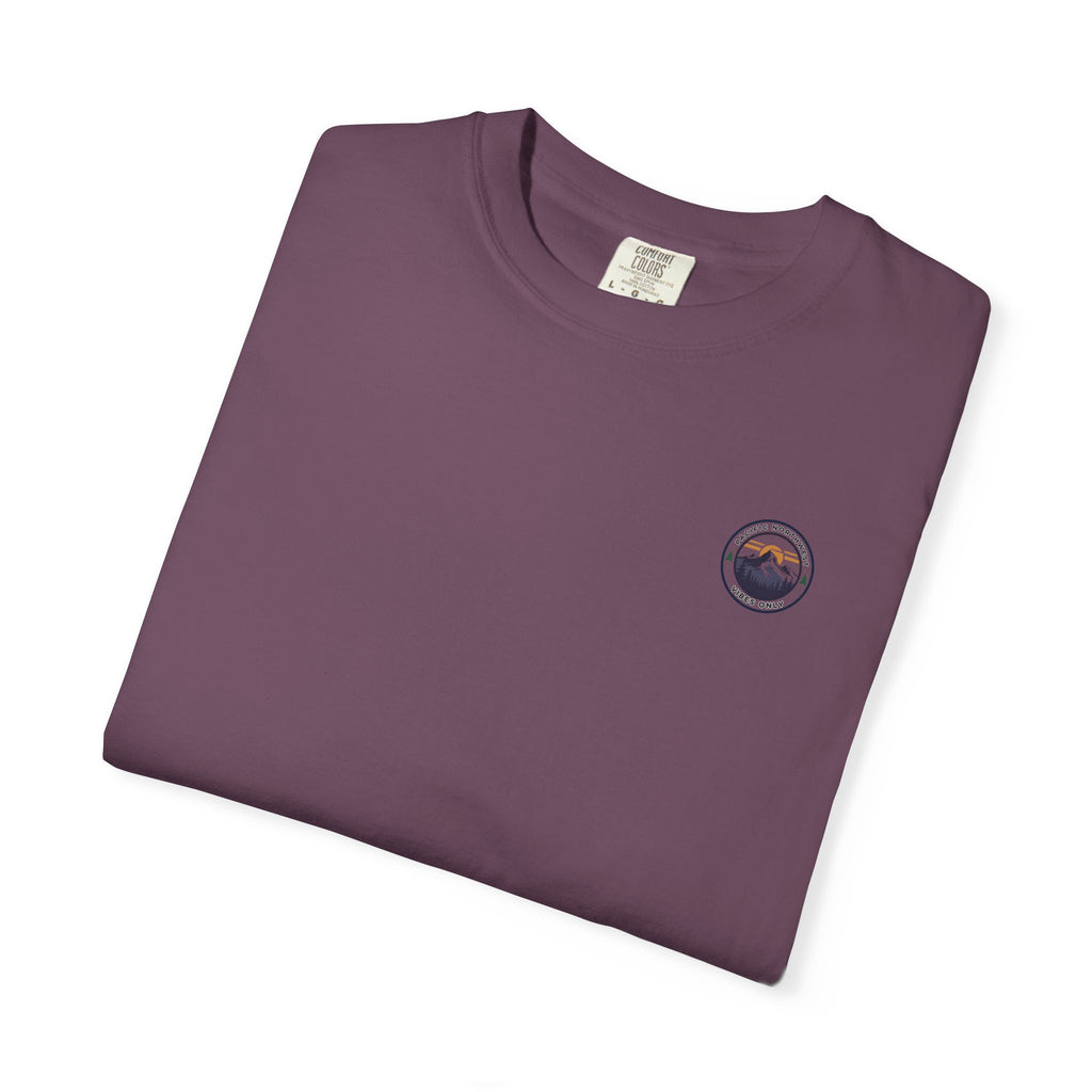 PNW Vibes Only Tee – Circle Badge Mountain Sunset Shirt