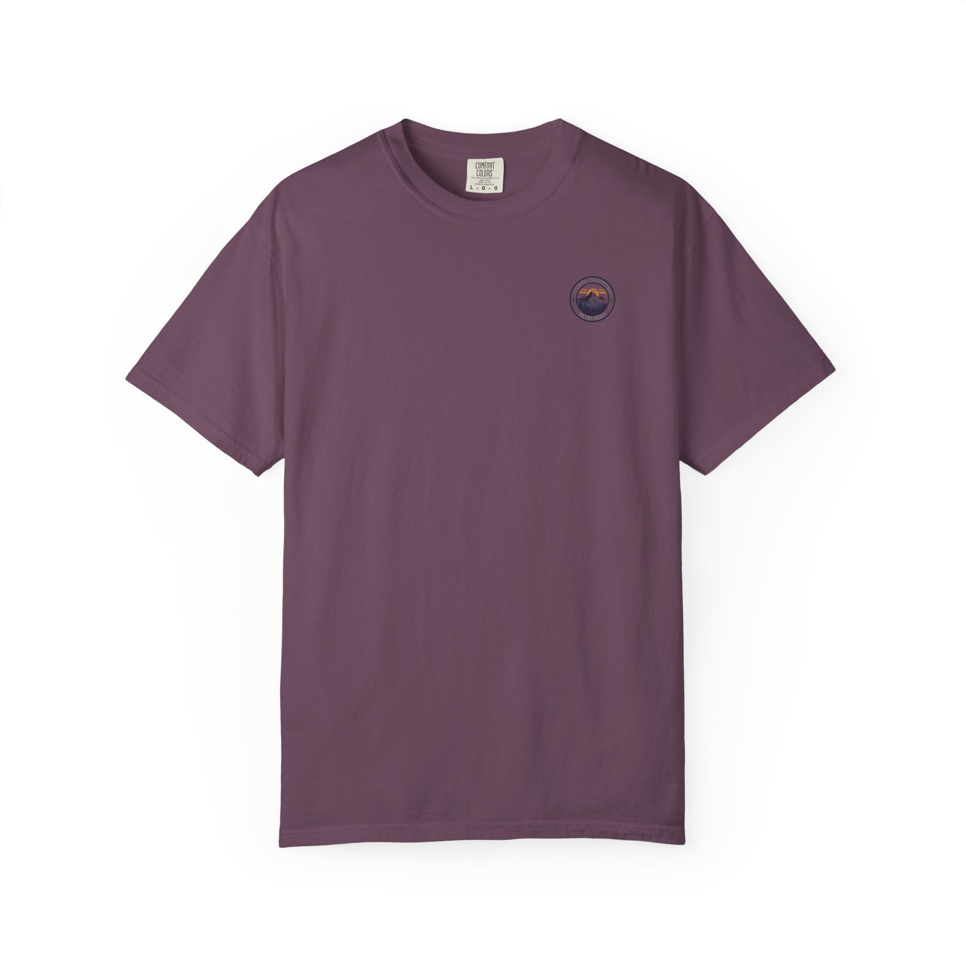 PNW Vibes Only Tee – Circle Badge Mountain Sunset Shirt
