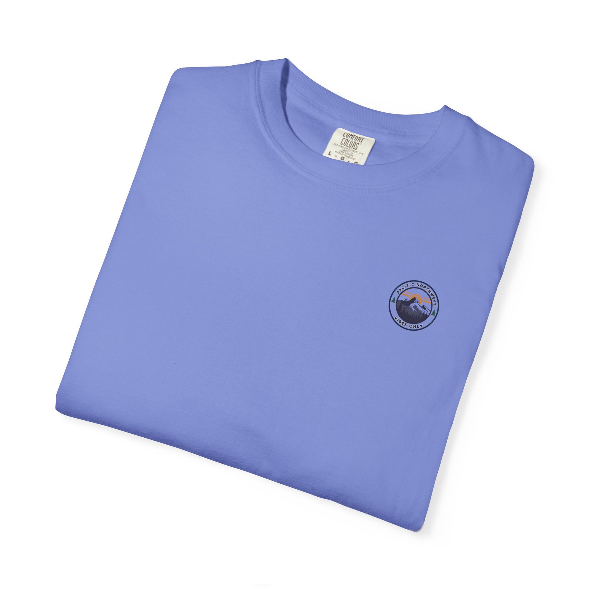 PNW Vibes Only Tee – Circle Badge Mountain Sunset Shirt