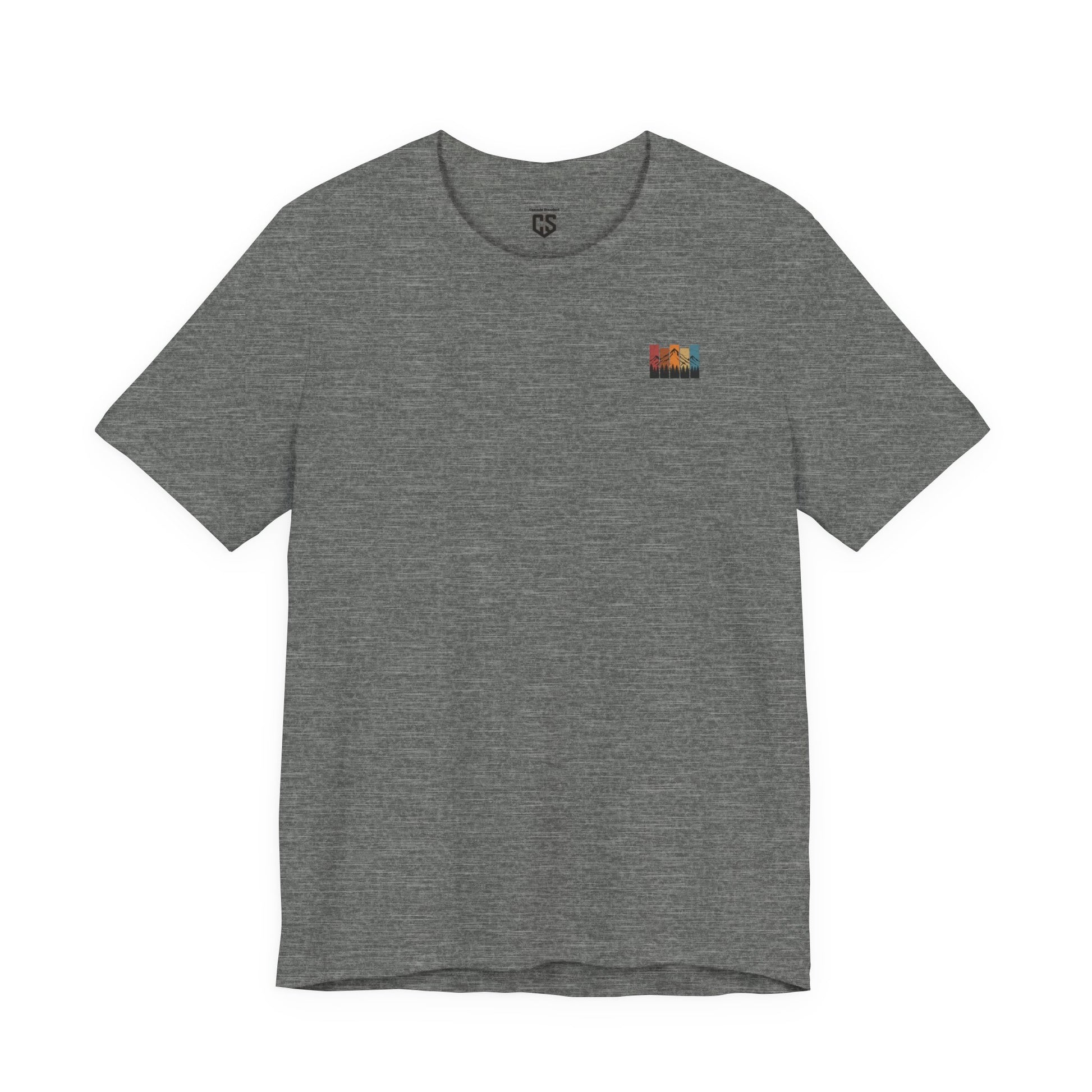 Stacked Sunrise Peaks Tee – Multicolor Mountain Stripe Shirt