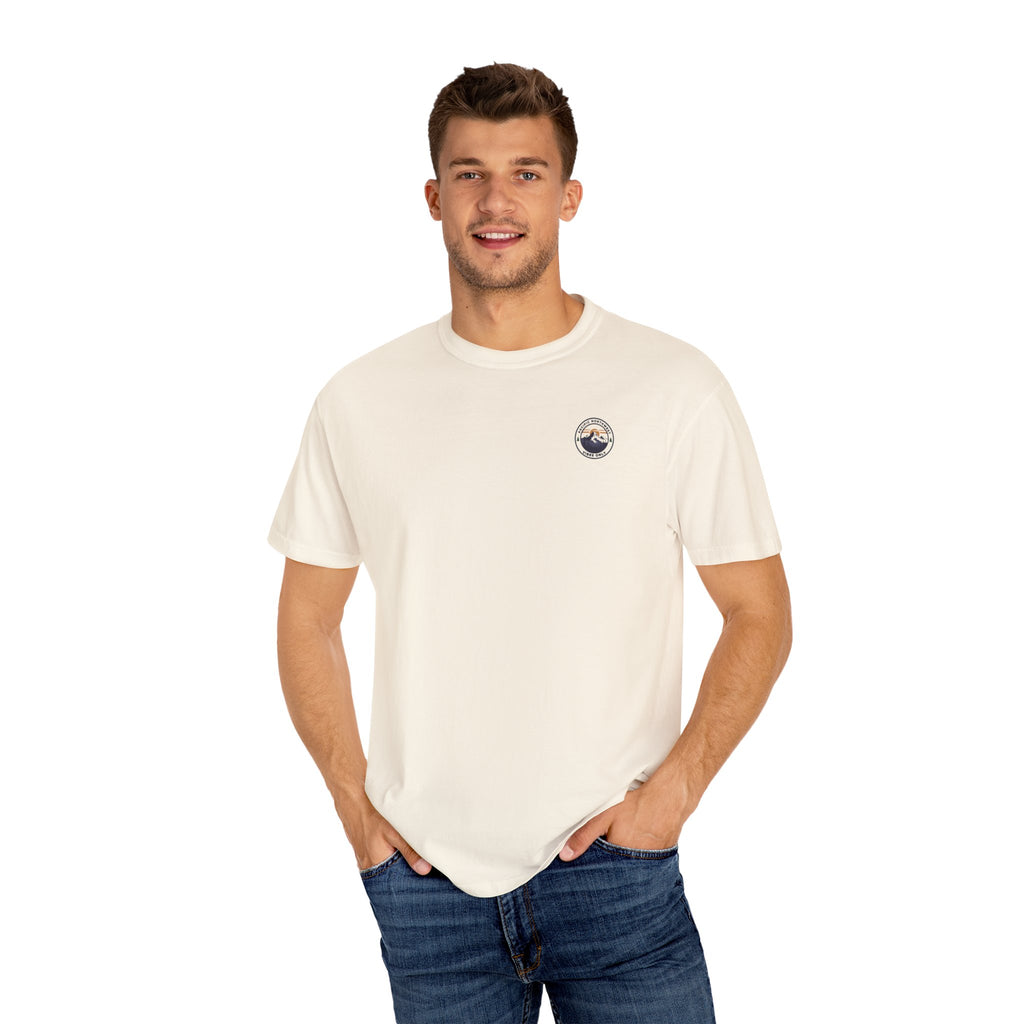 PNW Vibes Only Tee – Circle Badge Mountain Sunset Shirt