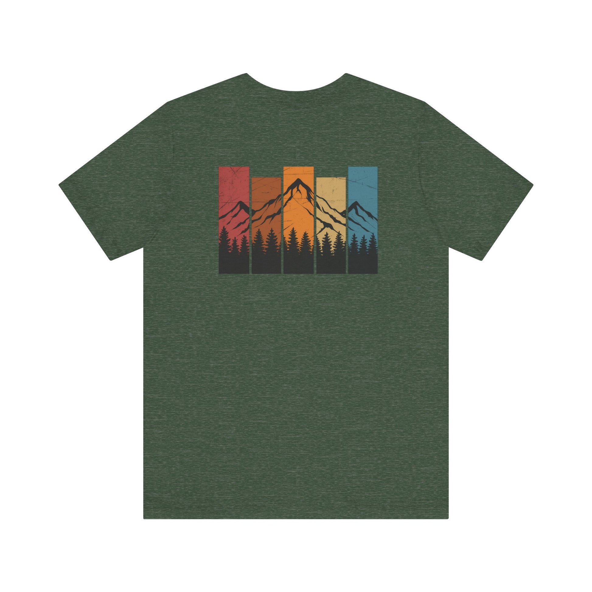 Stacked Sunrise Peaks Tee – Multicolor Mountain Stripe Shirt