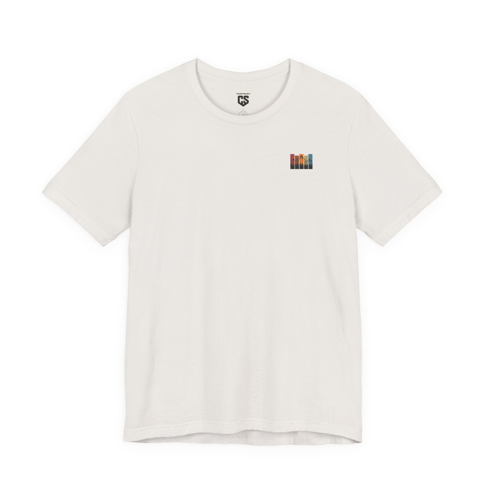 Stacked Sunrise Peaks Tee – Multicolor Mountain Stripe Shirt
