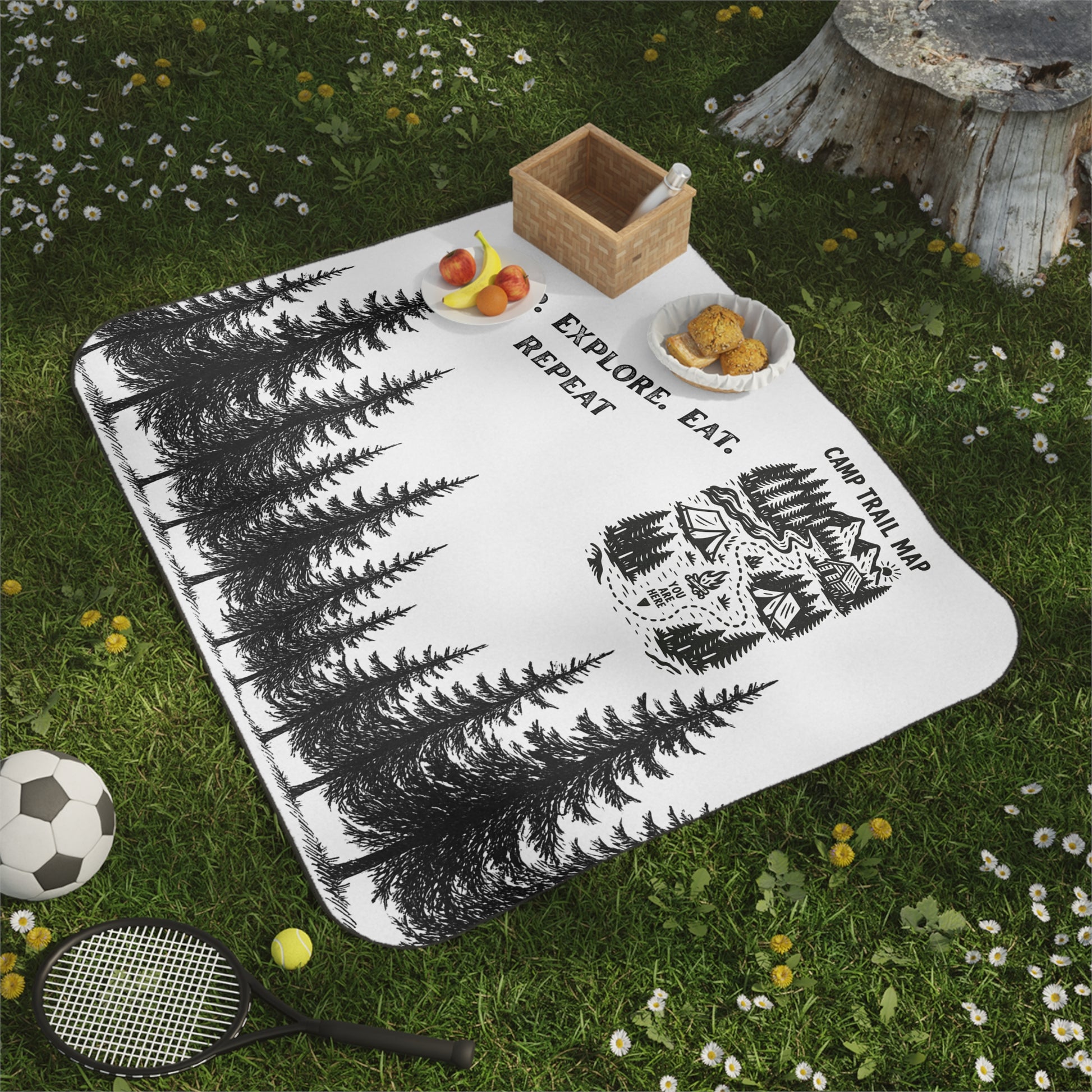 Outdoor Adventure Picnic Blanket - Camp, Explore, Eat, Repeat - Perfect for Camping, Hiking, Beach, and Family Gatherings