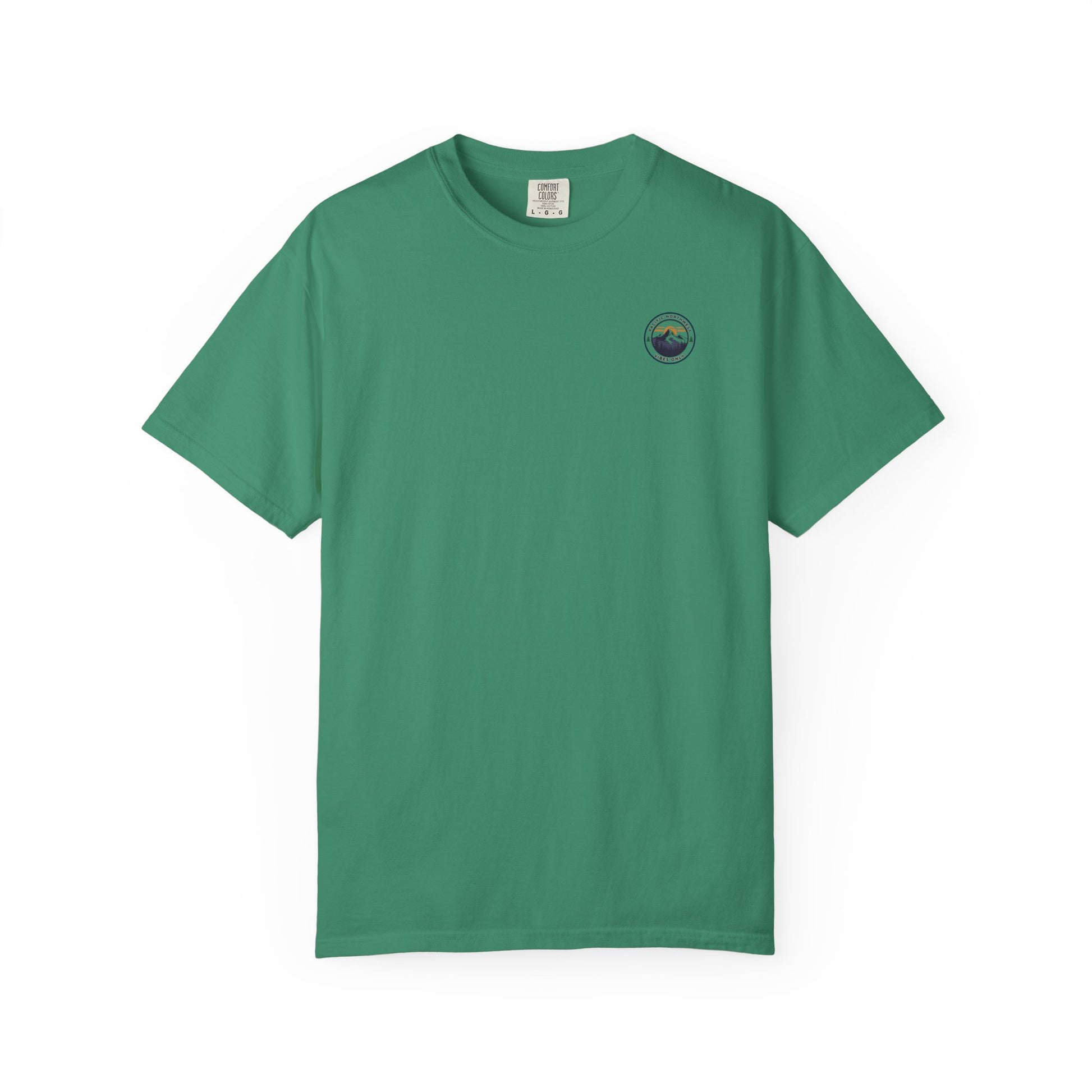 PNW Vibes Only Tee – Circle Badge Mountain Sunset Shirt